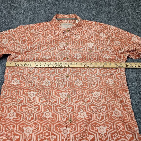 Tommy Bahama Shirt Large Silk Blend Orange Hawaiian Floral Original Button Down - Picture 4 of 5